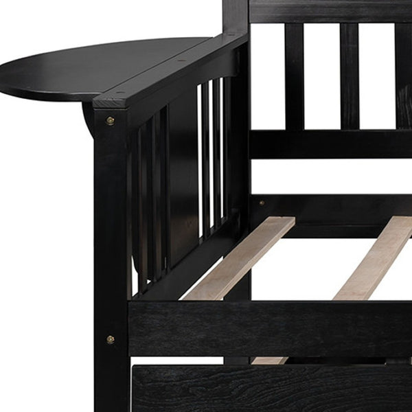 HomeRoots Espresso Twin Bed Frame with Trundle - Stylish Solid Wood Design for Space-Saving Sleep Solutions 602071