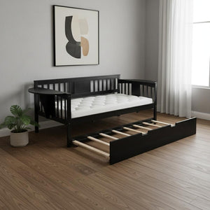 HomeRoots Espresso Twin Bed Frame with Trundle - Stylish Solid Wood Design for Space-Saving Sleep Solutions 602071