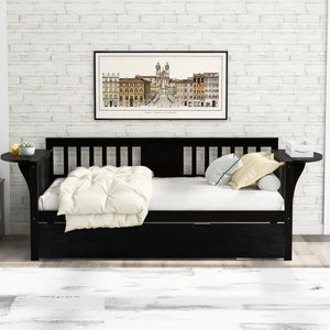 HomeRoots Espresso Twin Bed Frame with Trundle - Stylish Solid Wood Design for Space-Saving Sleep Solutions 602071