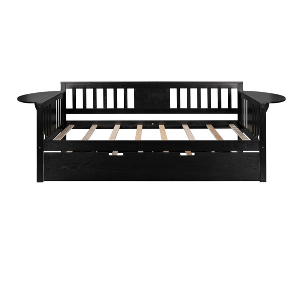 HomeRoots Espresso Twin Bed Frame with Trundle - Stylish Solid Wood Design for Space-Saving Sleep Solutions 602071