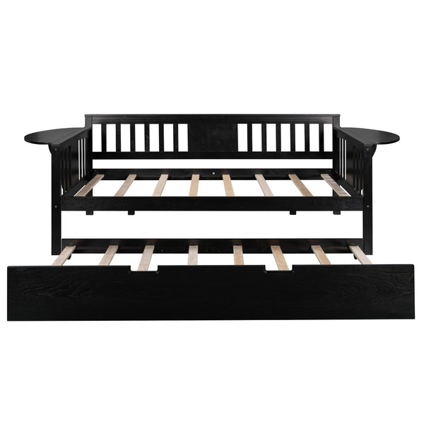 HomeRoots Espresso Twin Bed Frame with Trundle - Stylish Solid Wood Design for Space-Saving Sleep Solutions 602071