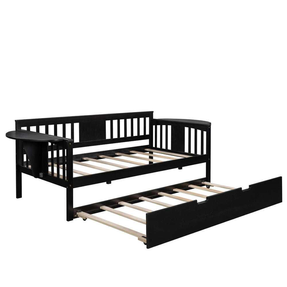 HomeRoots Espresso Twin Bed Frame with Trundle - Stylish Solid Wood Design for Space-Saving Sleep Solutions 602071