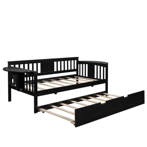HomeRoots Espresso Twin Bed Frame with Trundle - Stylish Solid Wood Design for Space-Saving Sleep Solutions 602071