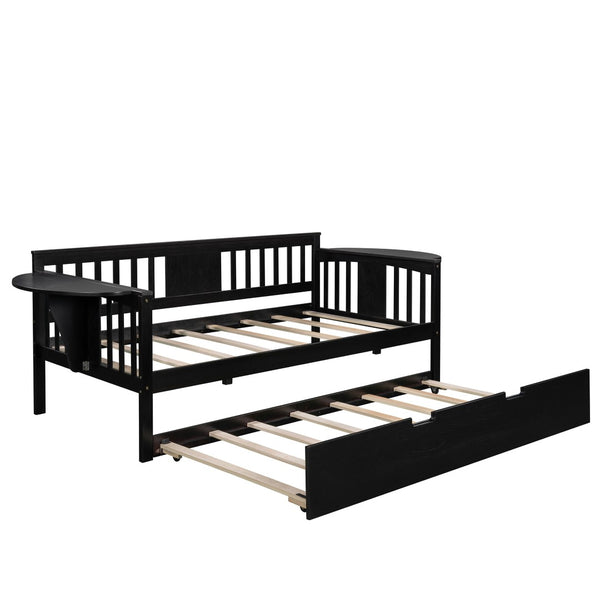HomeRoots Espresso Twin Bed Frame with Trundle - Stylish Solid Wood Design for Space-Saving Sleep Solutions 602071