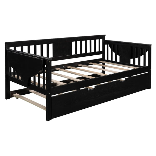 HomeRoots Espresso Twin Bed Frame with Trundle - Stylish Solid Wood Design for Space-Saving Sleep Solutions 602071