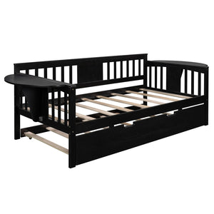 HomeRoots Espresso Twin Bed Frame with Trundle - Stylish Solid Wood Design for Space-Saving Sleep Solutions 602071