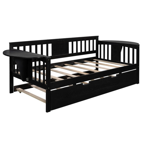 HomeRoots Espresso Twin Bed Frame with Trundle - Stylish Solid Wood Design for Space-Saving Sleep Solutions 602071