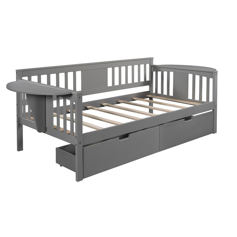HomeRoots Gray Twin Day Bed with Stylish Drawers - Modern Wood Frame, Versatile Storage & Chic Design 602072