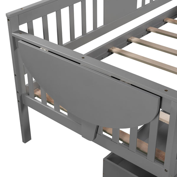 HomeRoots Gray Twin Day Bed with Stylish Drawers - Modern Wood Frame, Versatile Storage & Chic Design 602072