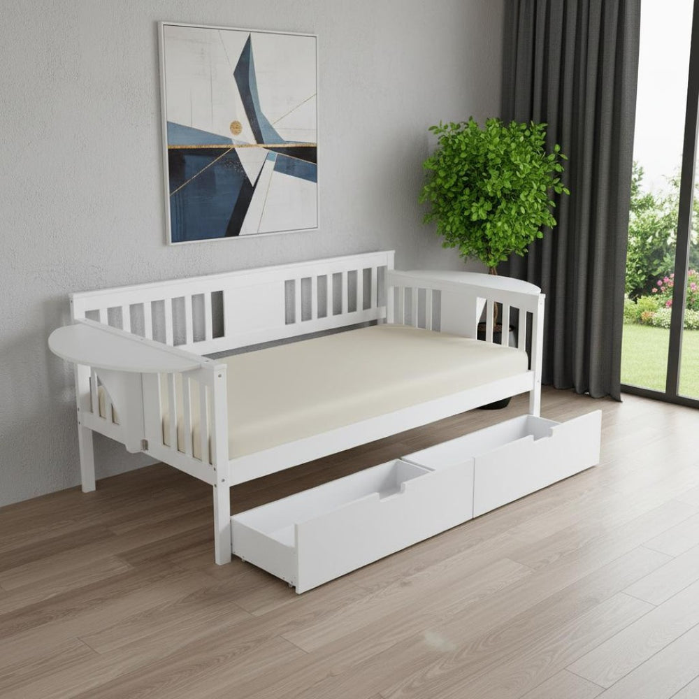 HomeRoots White Wood Twin Day Bed with Under-Bed Storage Drawers – Stylish, Durable, Perfect for Any Room 602073