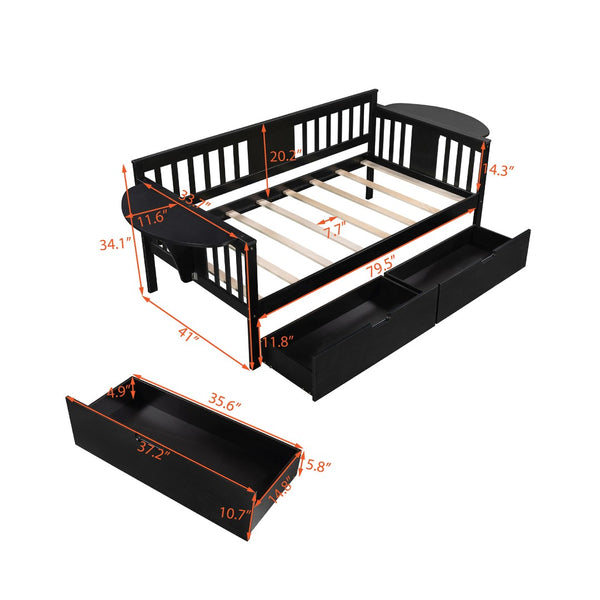 HomeRoots Espresso Wood Twin Day Bed – Versatile Sofa & Bed Combo for Compact Spaces, Modern Style & Comfort 602074