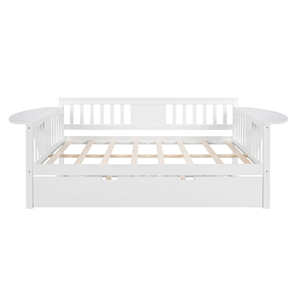 HomeRoots White Wood Full Day Bed with Trundle - Stylish Multi-Functional Bed for Cozy Spaces & Guests 602077