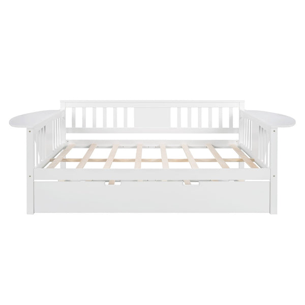 HomeRoots White Wood Full Day Bed with Trundle - Stylish Multi-Functional Bed for Cozy Spaces & Guests 602077