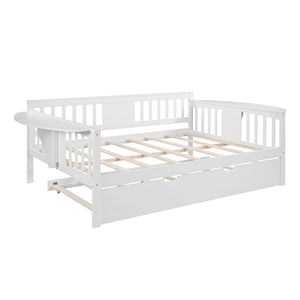 HomeRoots White Wood Full Day Bed with Trundle - Stylish Multi-Functional Bed for Cozy Spaces & Guests 602077