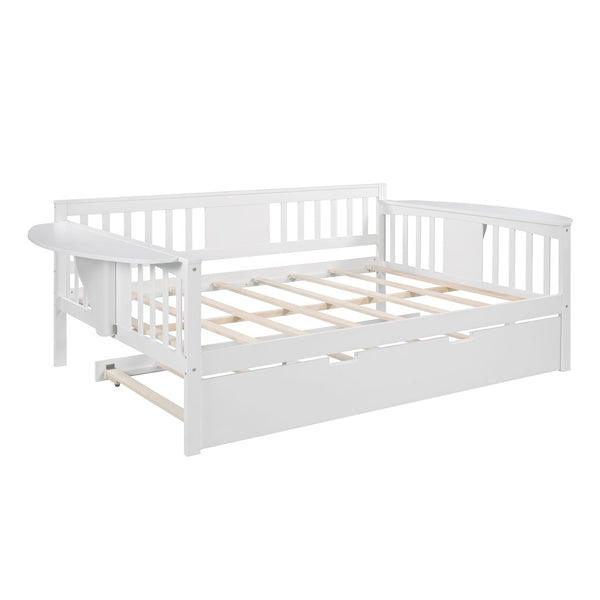 HomeRoots White Wood Full Day Bed with Trundle - Stylish Multi-Functional Bed for Cozy Spaces & Guests 602077