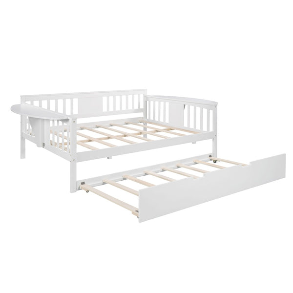 HomeRoots White Wood Full Day Bed with Trundle - Stylish Multi-Functional Bed for Cozy Spaces & Guests 602077