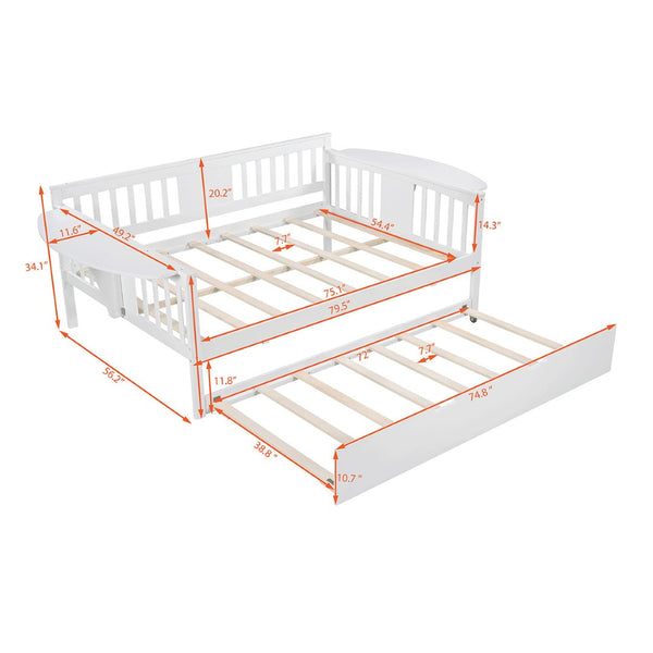 HomeRoots White Wood Full Day Bed with Trundle - Stylish Multi-Functional Bed for Cozy Spaces & Guests 602077