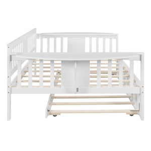HomeRoots White Wood Full Day Bed with Trundle - Stylish Multi-Functional Bed for Cozy Spaces & Guests 602077