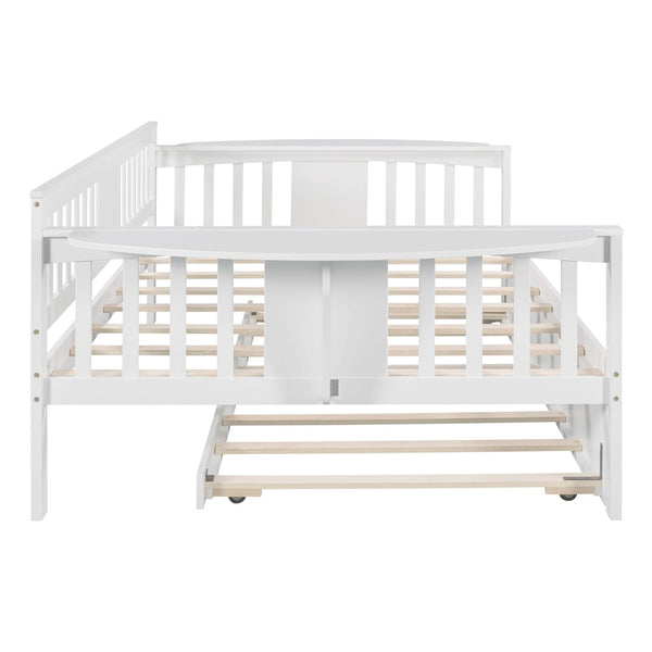 HomeRoots White Wood Full Day Bed with Trundle - Stylish Multi-Functional Bed for Cozy Spaces & Guests 602077