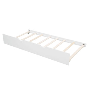 HomeRoots White Wood Full Day Bed with Trundle - Stylish Multi-Functional Bed for Cozy Spaces & Guests 602077