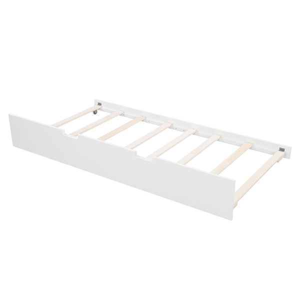 HomeRoots White Wood Full Day Bed with Trundle - Stylish Multi-Functional Bed for Cozy Spaces & Guests 602077