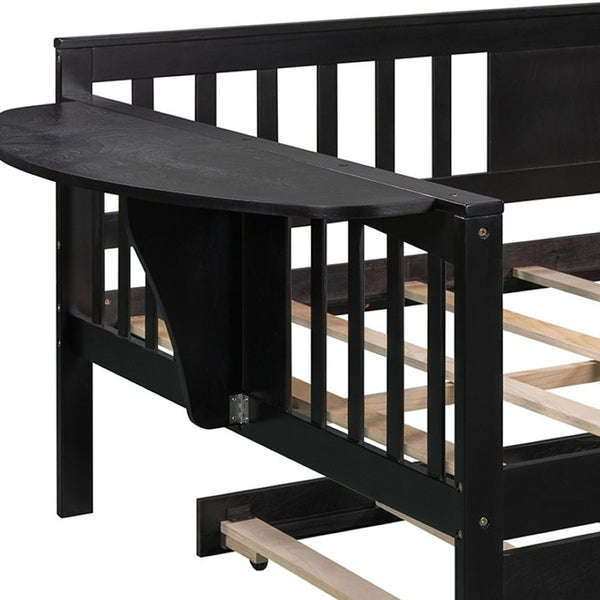 HomeRoots Espresso Wood Full Day Bed with Trundle - Stylish Multi-Functional Solution for Any Space! 602078