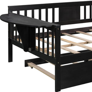 HomeRoots Espresso Wood Full Day Bed with Trundle - Stylish Multi-Functional Solution for Any Space! 602078