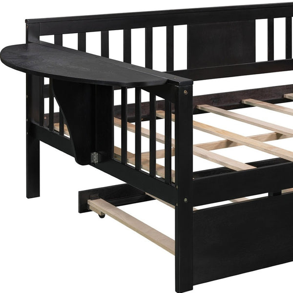 HomeRoots Espresso Wood Full Day Bed with Trundle - Stylish Multi-Functional Solution for Any Space! 602078