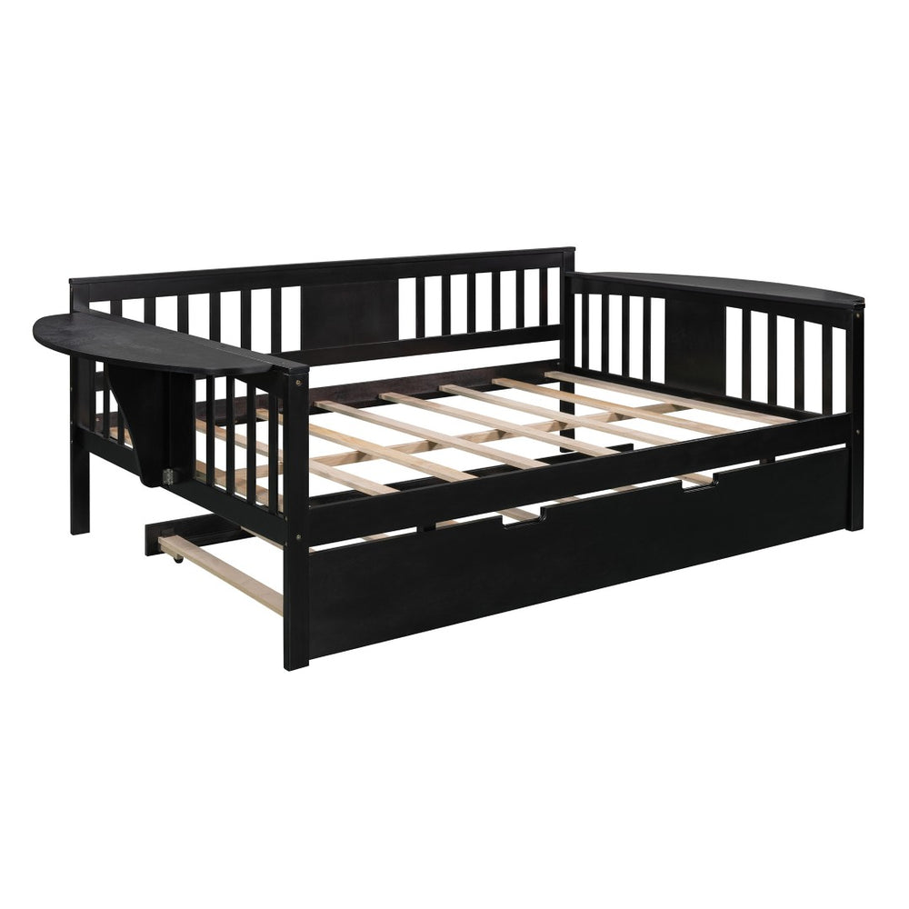 HomeRoots Espresso Wood Full Day Bed with Trundle - Stylish Multi-Functional Solution for Any Space! 602078