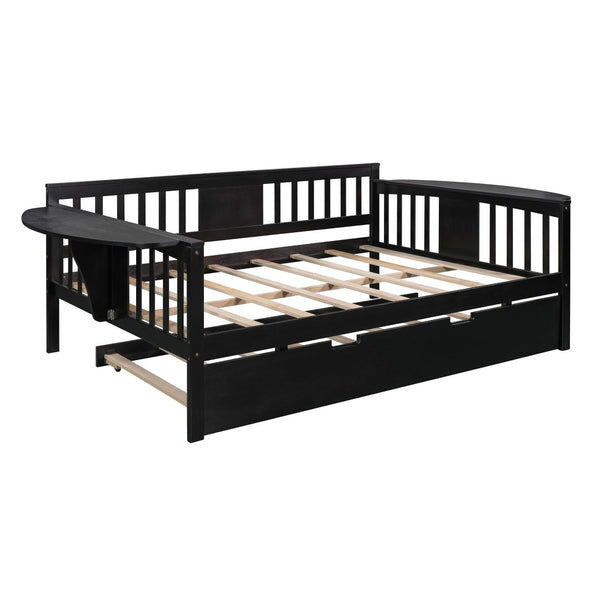HomeRoots Espresso Wood Full Day Bed with Trundle - Stylish Multi-Functional Solution for Any Space! 602078