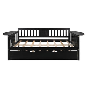 HomeRoots Espresso Wood Full Day Bed with Trundle - Stylish Multi-Functional Solution for Any Space! 602078