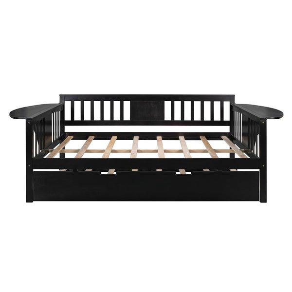 HomeRoots Espresso Wood Full Day Bed with Trundle - Stylish Multi-Functional Solution for Any Space! 602078