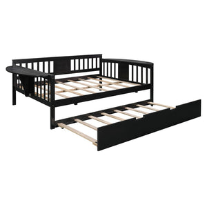 HomeRoots Espresso Wood Full Day Bed with Trundle - Stylish Multi-Functional Solution for Any Space! 602078