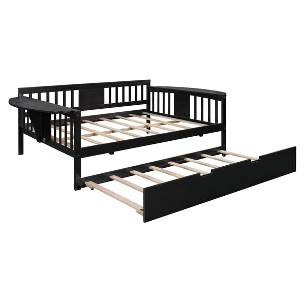 HomeRoots Espresso Wood Full Day Bed with Trundle - Stylish Multi-Functional Solution for Any Space! 602078