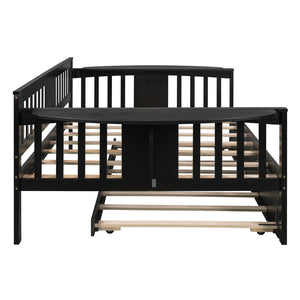 HomeRoots Espresso Wood Full Day Bed with Trundle - Stylish Multi-Functional Solution for Any Space! 602078