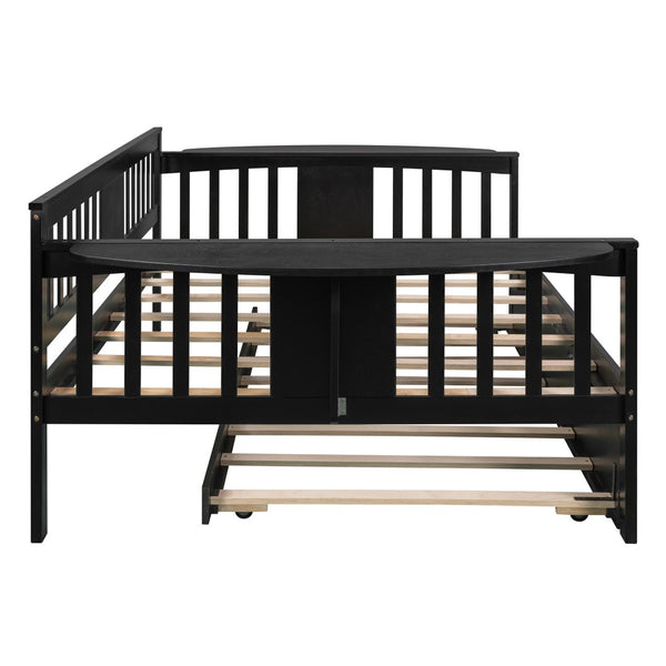 HomeRoots Espresso Wood Full Day Bed with Trundle - Stylish Multi-Functional Solution for Any Space! 602078