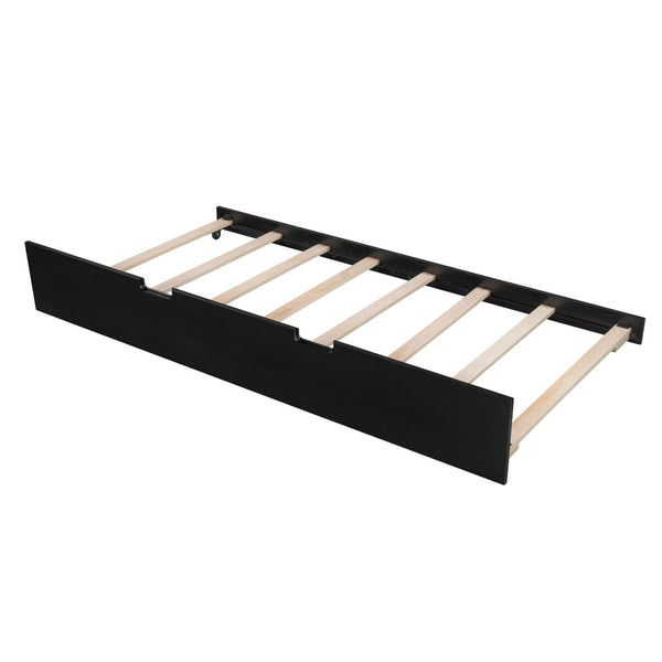 HomeRoots Espresso Wood Full Day Bed with Trundle - Stylish Multi-Functional Solution for Any Space! 602078
