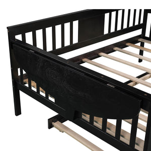 HomeRoots Espresso Wood Full Day Bed with Trundle - Stylish Multi-Functional Solution for Any Space! 602078
