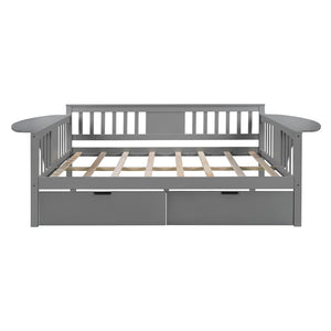 HomeRoots Gray Wood Full Day Bed with Under-Bed Storage Drawers - Modern Design for Versatile Living Spaces 602079