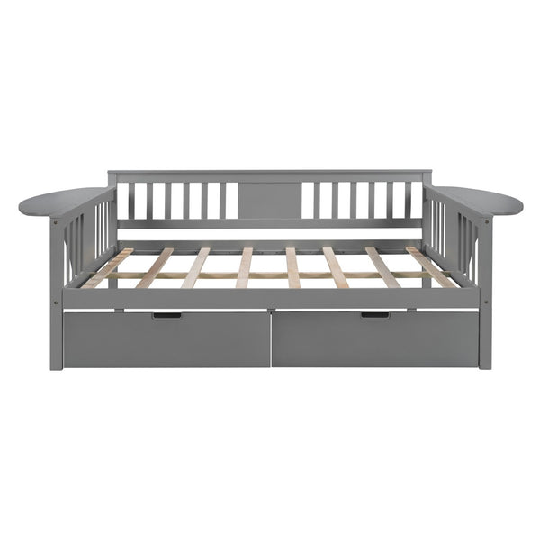 HomeRoots Gray Wood Full Day Bed with Under-Bed Storage Drawers - Modern Design for Versatile Living Spaces 602079