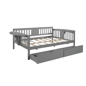 HomeRoots Gray Wood Full Day Bed with Under-Bed Storage Drawers - Modern Design for Versatile Living Spaces 602079
