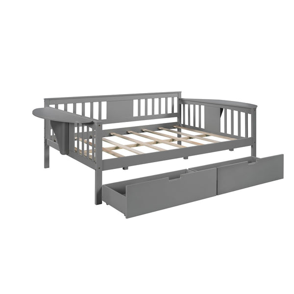 HomeRoots Gray Wood Full Day Bed with Under-Bed Storage Drawers - Modern Design for Versatile Living Spaces 602079