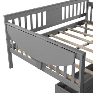 HomeRoots Gray Wood Full Day Bed with Under-Bed Storage Drawers - Modern Design for Versatile Living Spaces 602079
