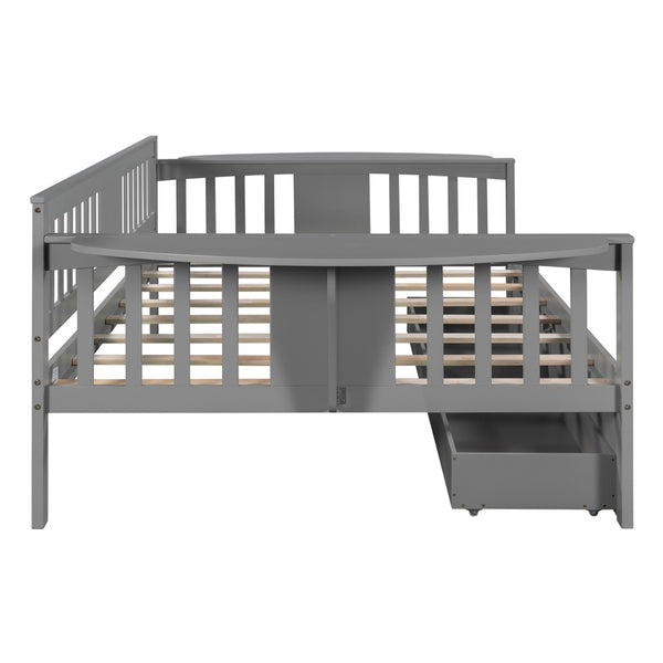 HomeRoots Gray Wood Full Day Bed with Under-Bed Storage Drawers - Modern Design for Versatile Living Spaces 602079