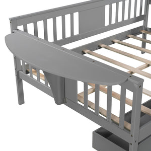 HomeRoots Gray Wood Full Day Bed with Under-Bed Storage Drawers - Modern Design for Versatile Living Spaces 602079