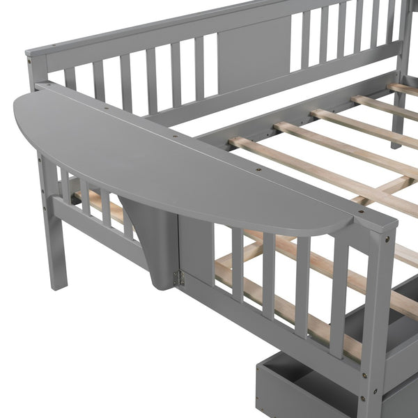 HomeRoots Gray Wood Full Day Bed with Under-Bed Storage Drawers - Modern Design for Versatile Living Spaces 602079