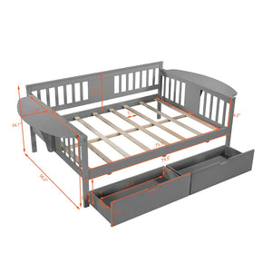 HomeRoots Gray Wood Full Day Bed with Under-Bed Storage Drawers - Modern Design for Versatile Living Spaces 602079