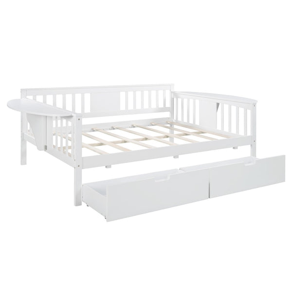 HomeRoots White Wood Full Daybed with Drawers - Versatile Comfort for Living Spaces, Guest Rooms & More! 602080