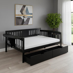 HomeRoots Espresso Wood Full Day Bed with Storage Drawers - Stylish, Versatile Sofa & Guest Bed Solution 602081