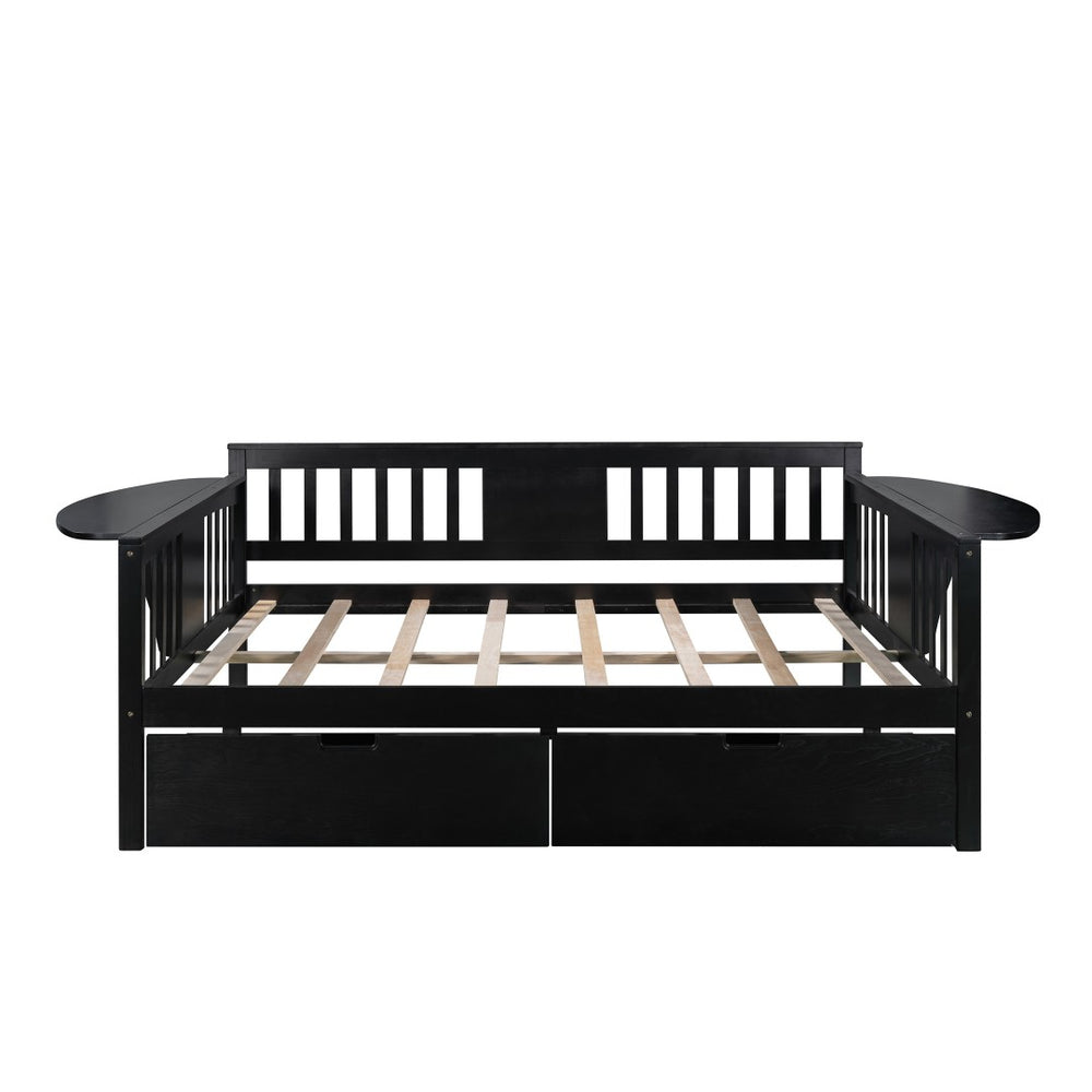 HomeRoots Espresso Wood Full Day Bed with Storage Drawers - Stylish, Versatile Sofa & Guest Bed Solution 602081